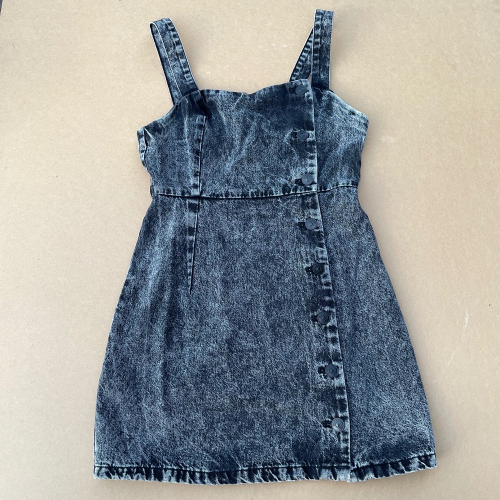 H&M Divided Denim Dress Womens Small Black Acid Wash Casual‎ Mini Button Front